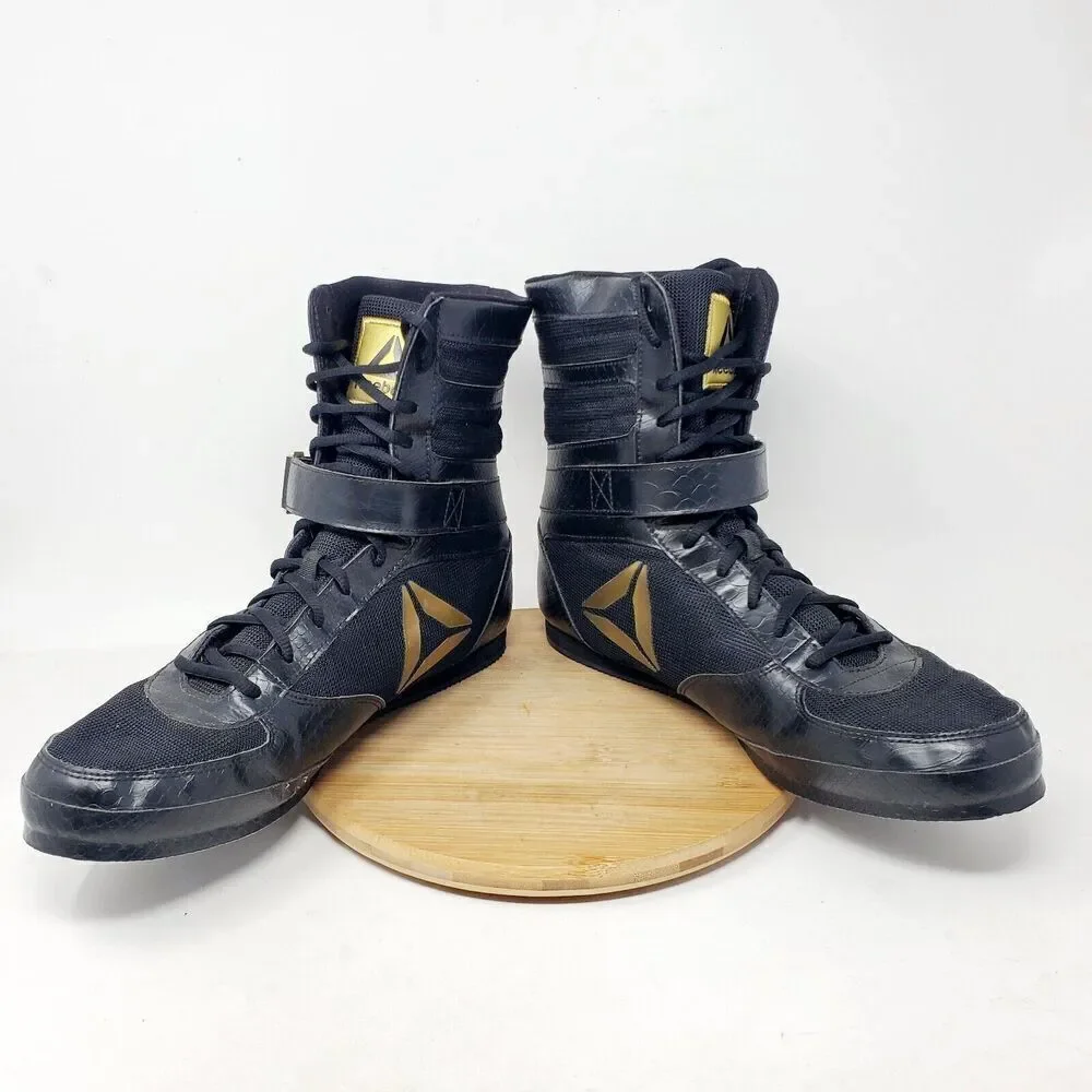 Reebok Boxing Boots Mens 11.5 Buck Black Gold Lace Up‎ Training Athletic Shoes